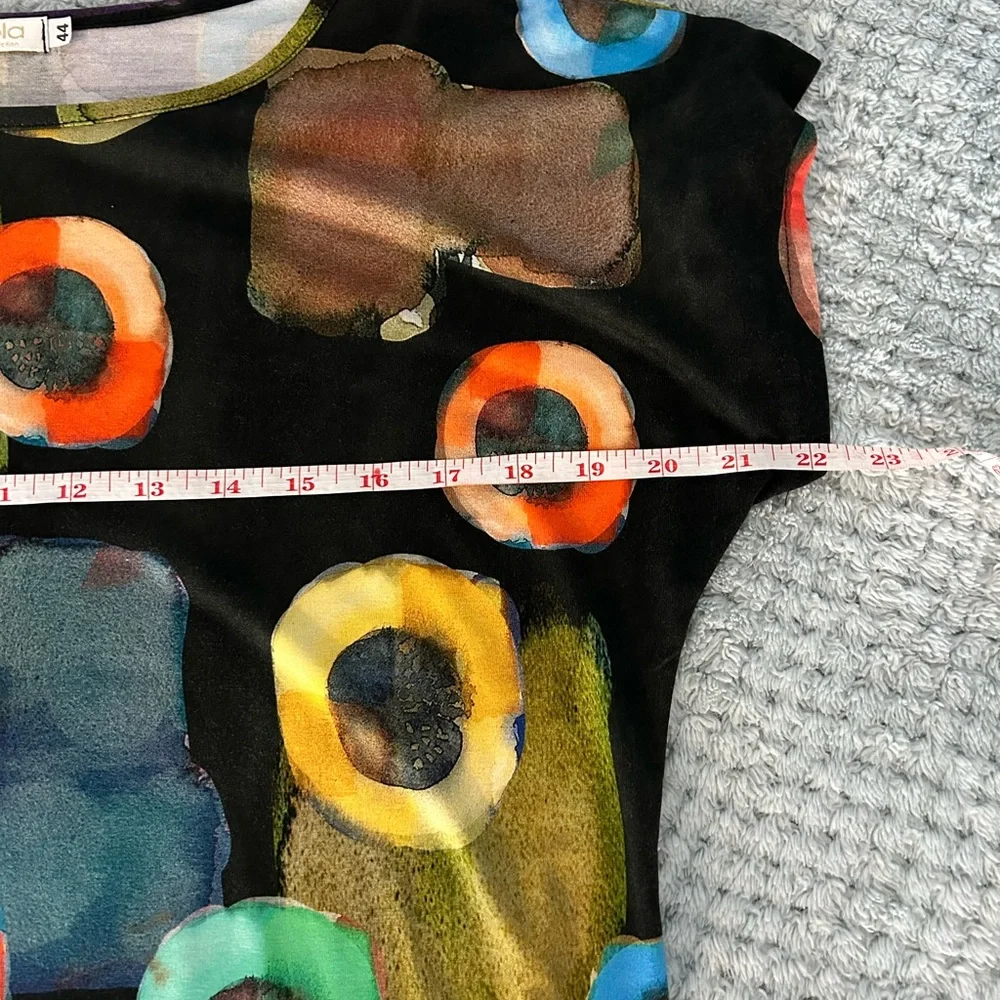 Tola Women's Abstract Design Dress 44 Midi Short Sleeve Art To Wear Bold Maximal